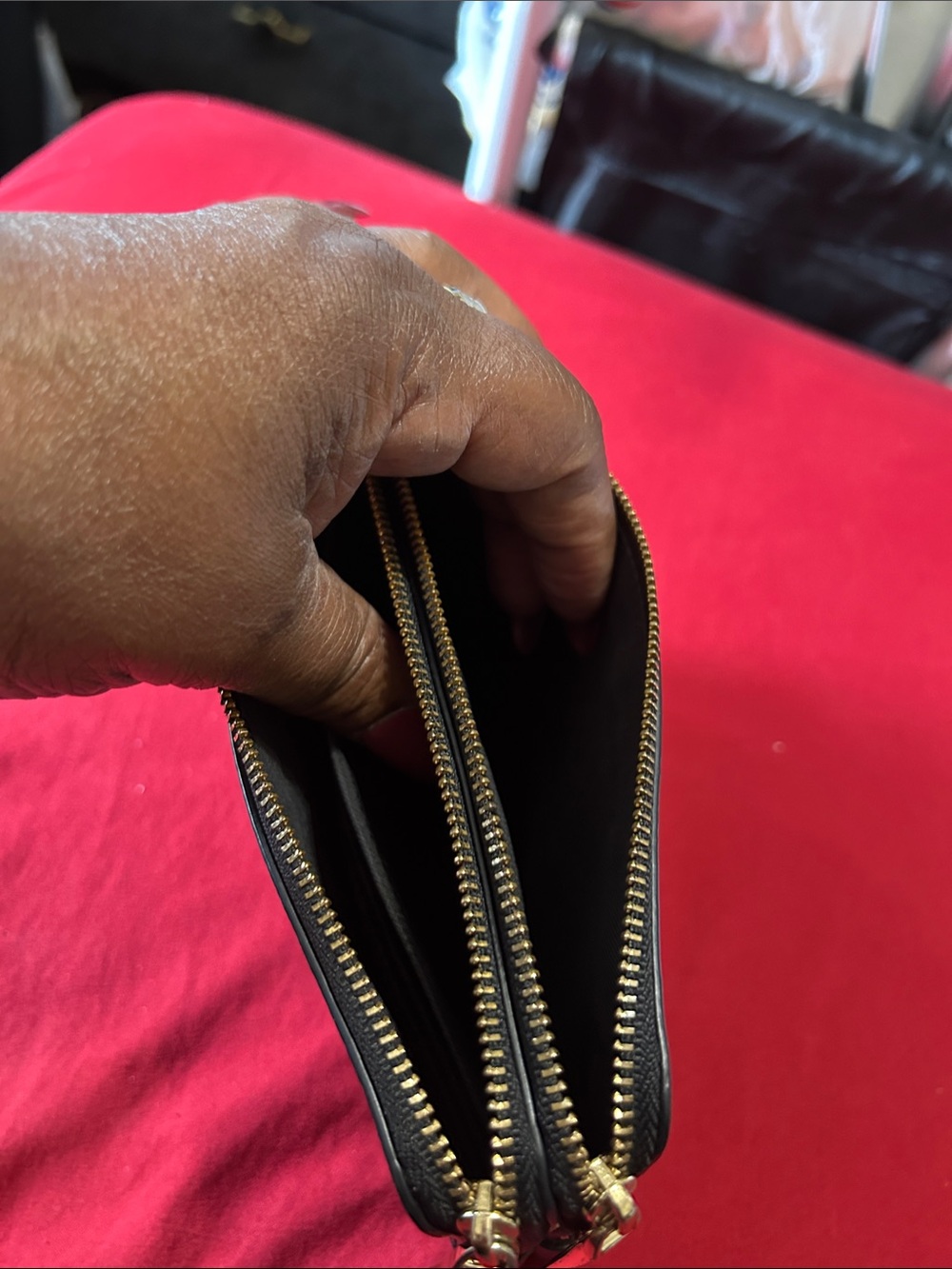 Coach Black Pebbled Leather Wristlet with Gold Accent and double zipper - Picture 2 of 4